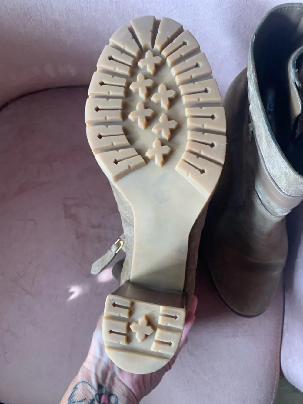 Tory Burch Suede Ankle Boots in Taupe with Decorative Straps